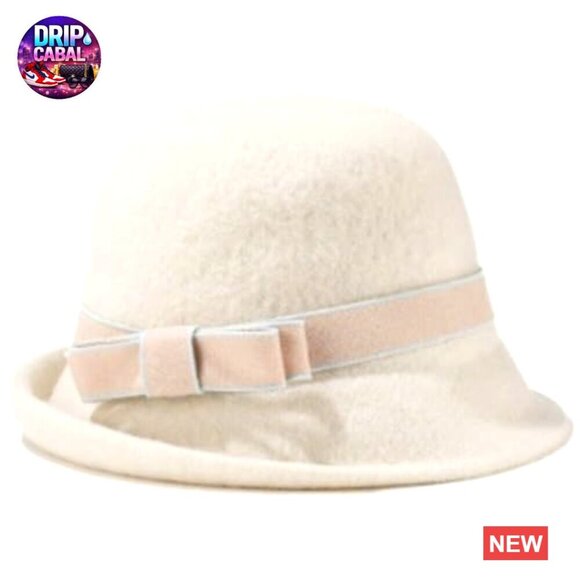 Vintage Felt Cloche Hat Winter Fall Fedora Bucket Cap with Bow main image 2